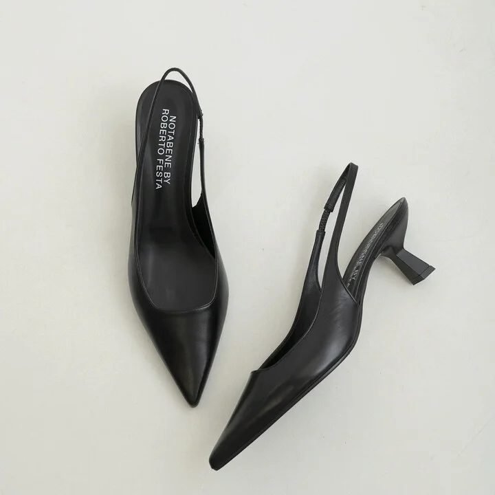 Elisa Slingback Stilettos, Black Leather - Image 4