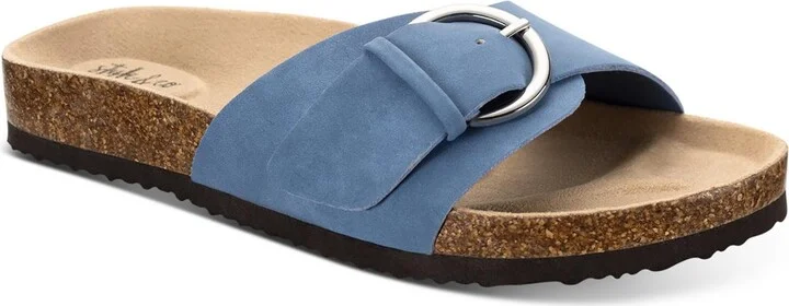 Elisaa Womens Faux Leather Footbed Slide Sandals