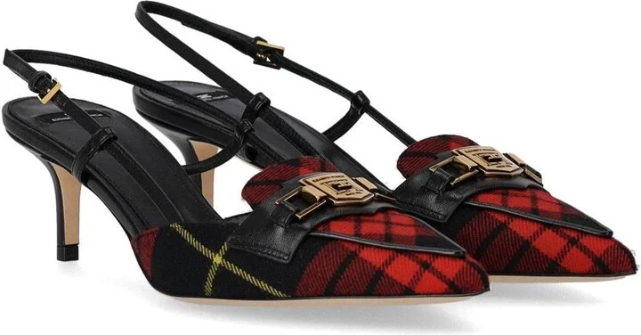 Elisabetta Franchi Black And Red Tartan Slingback Pump - Image 2