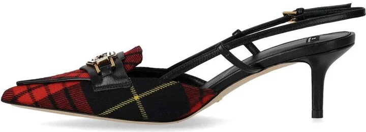 Elisabetta Franchi Black And Red Tartan Slingback Pump - Image 3