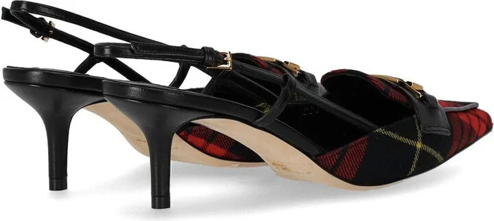 Elisabetta Franchi Black And Red Tartan Slingback Pump - Image 4