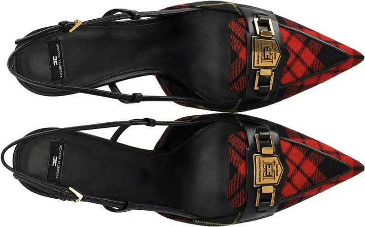 Elisabetta Franchi Black And Red Tartan Slingback Pump - Image 5