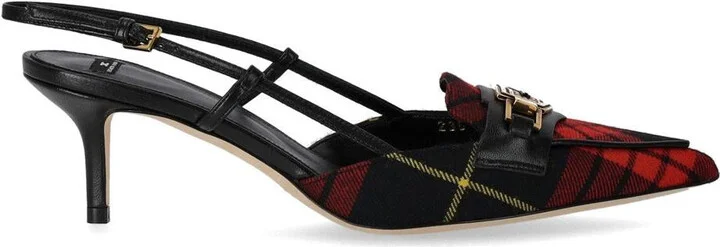 Elisabetta Franchi Black And Red Tartan Slingback Pump