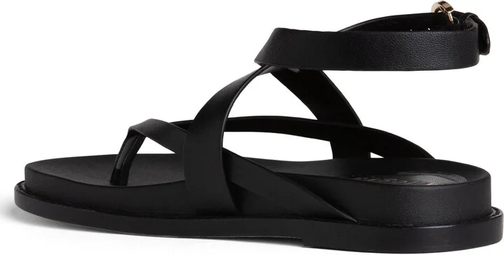 Elise Black Flat Leather Foot Bed Beach Pool Sandal - Image 2