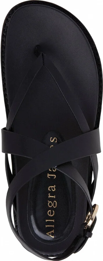 Elise Black Flat Leather Foot Bed Beach Pool Sandal - Image 4