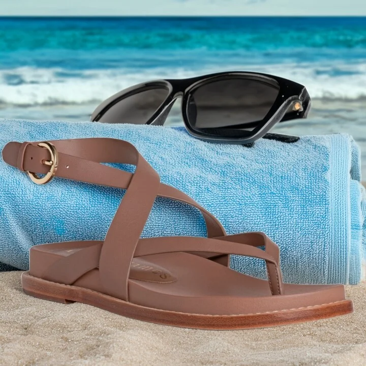 Elise Brown Flat Leather Sandal - Image 2