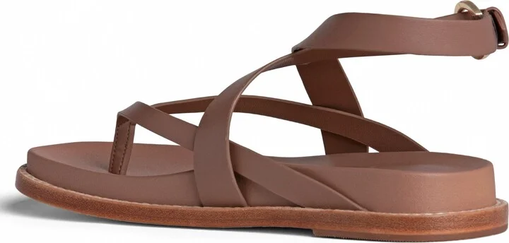 Elise Brown Flat Leather Sandal - Image 3