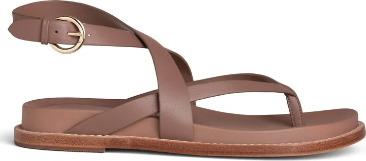 Elise Brown Flat Leather Sandal - Image 4
