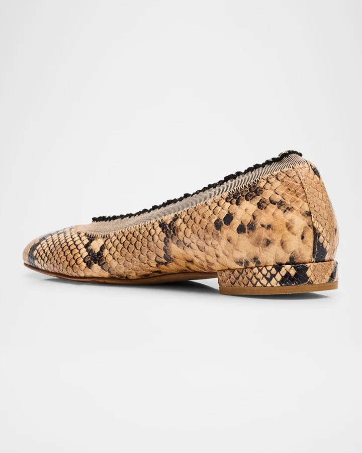 Elise Ruffle Snakeskin-Print Leather Ballet Flats - Image 2