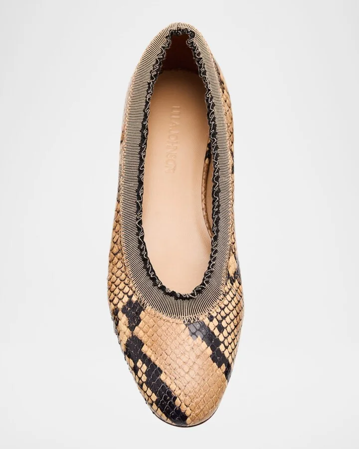 Elise Ruffle Snakeskin-Print Leather Ballet Flats - Image 3