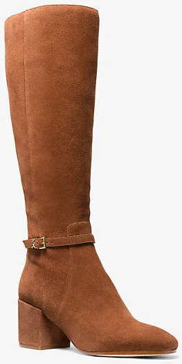 Ella Suede Wide Calf Block Heel Boot