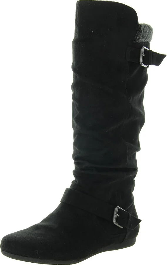 ELLA WAY Womens Buckle Faux Suede Mid-Calf Boots