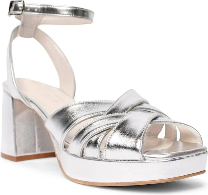 Ellie Silver Block Heel Sandals - Image 2