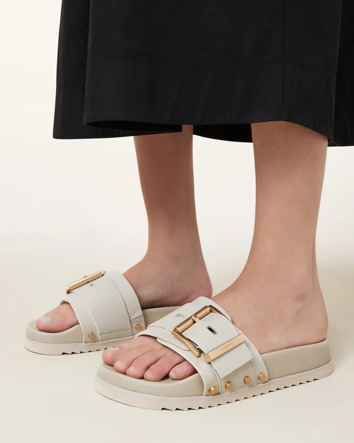 Ellie Studded Buckle Leather Sliders - Image 2