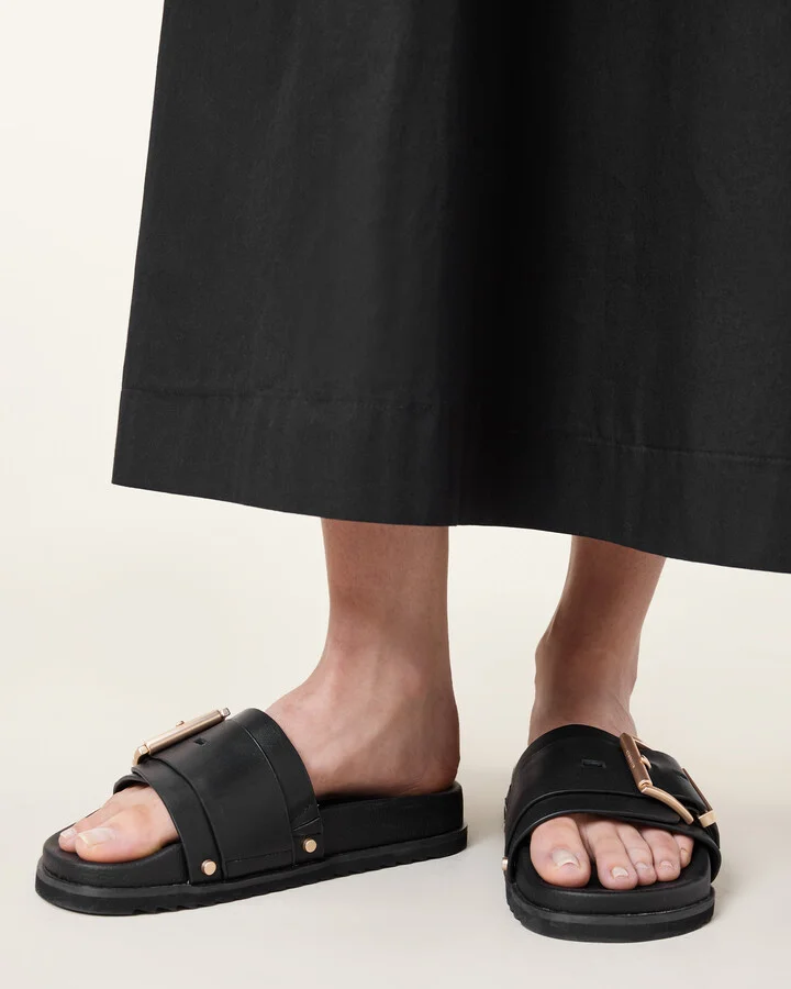 Ellie Studded Buckle Leather Sliders - Image 2