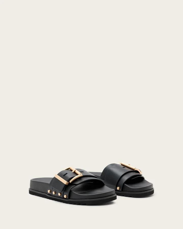 Ellie Studded Buckle Leather Sliders - Image 4