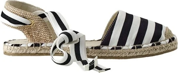 ellos Women's Lace-Up Flat Espadrilles - 10 1/2 M, Black White Stripe (Wide Widths Available)