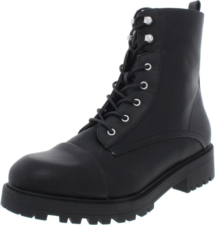 Elmhurst Womens Faux Leather Lug Soul Combat Boots