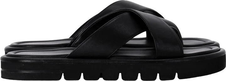 Elodie Slide Sandals in Black Leather