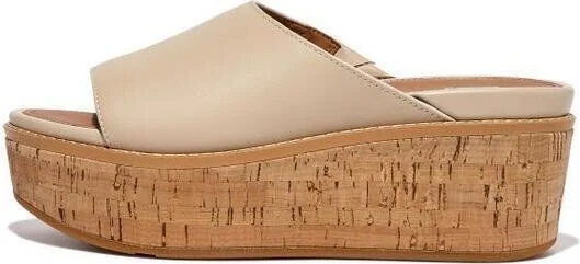 Eloise FT5-A20 Slides Sandals Women Stone Beige Leather Cork Wrap Wedge