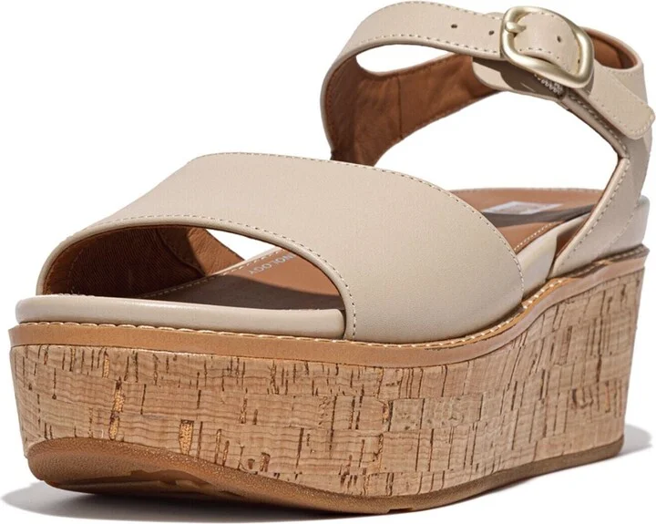 Eloise FT6-A20 Wedge Sandals Womens Stone Beige Leather Cork-Wrap Casual