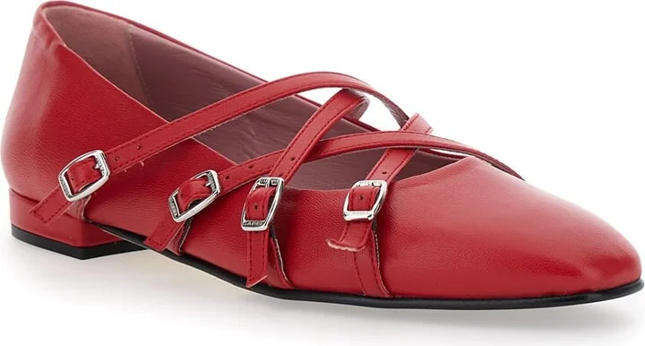 'eloise' Red Ballet Shoes With Criss-crossed Adjustable Straps In Leather Woman - Image 2