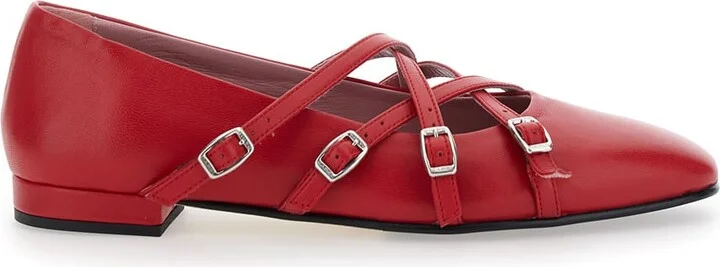 'eloise' Red Ballet Shoes With Criss-crossed Adjustable Straps In Leather Woman