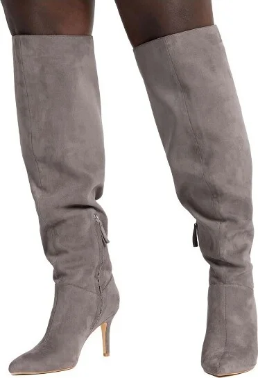 ELOQUII Women's Plus Size Valeria Faux Suede Boot - 7 W, Grey Suede