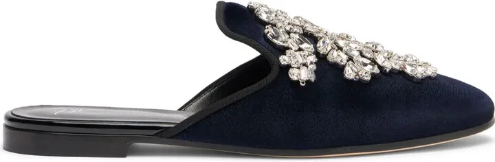 Elsa crystal velvet mules