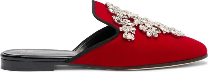 Elsa crystal velvet mules
