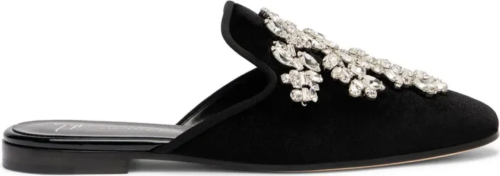 Elsa crystal velvet mules