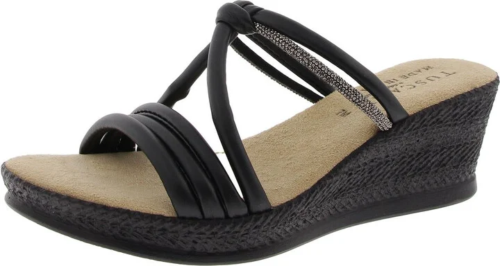 Elvera Womens Embellished Faux Leather Wedge Sandals