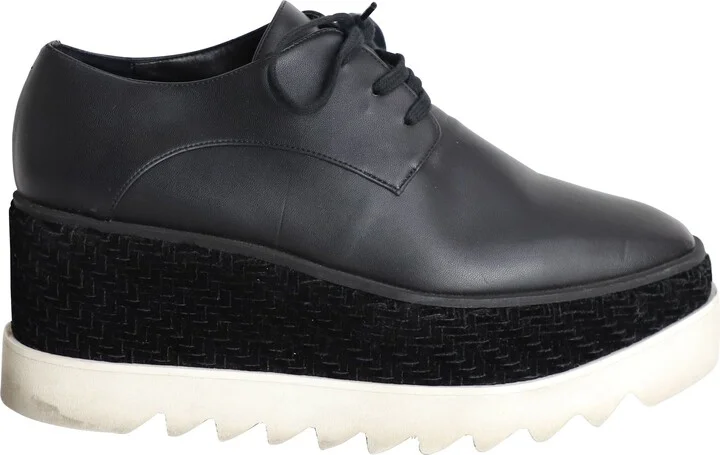 Elyse Velvet-Trimmed Platform Brogues in Black Faux Leather