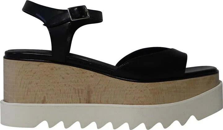 Elyse Wedge Sandals in Black Faux Leather