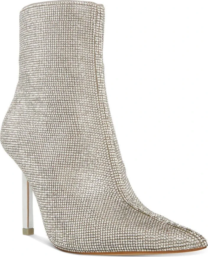 Elysia Boots Women 7.5 Silver Rhinestone Pointed Toe Bootie KHD2103