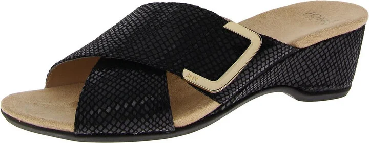 ELZAA Womens Metallic Slip On Slide Sandals