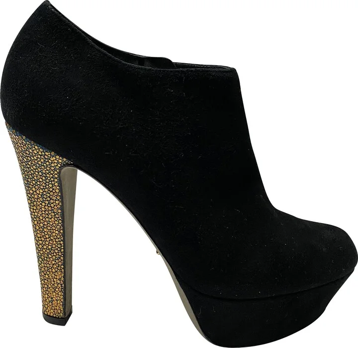 Embellished Ankle Bootie in Black Suede