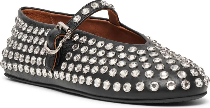 Embellished black leather ballet flats - Image 3