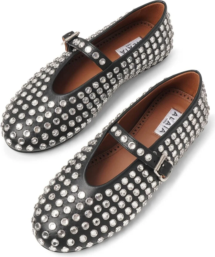 Embellished black leather ballet flats - Image 5