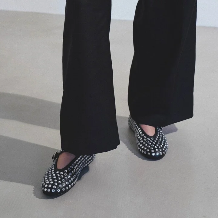 Embellished black leather ballet flats - Image 6