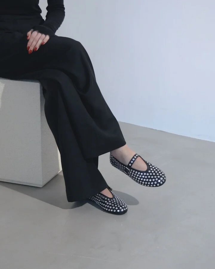 Embellished black leather ballet flats - Image 7