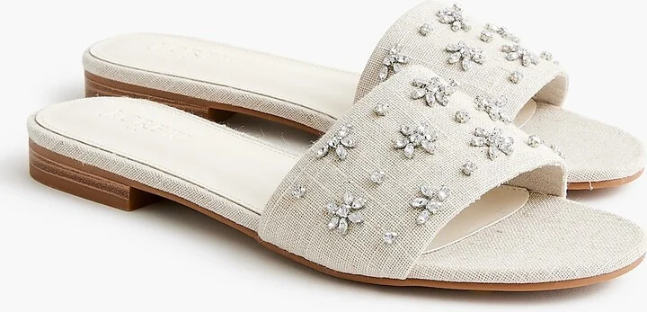 Embellished canvas slide sandals