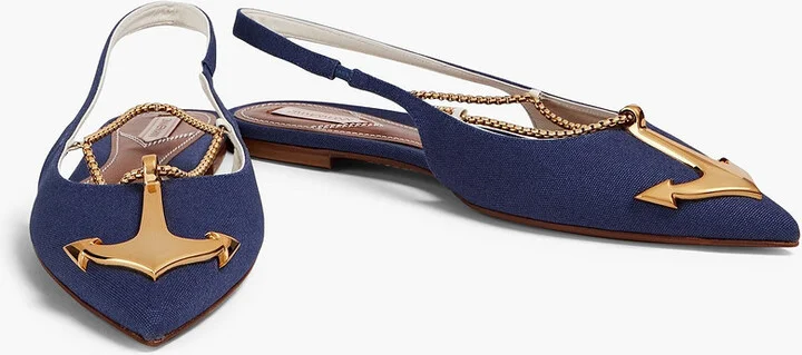 Embellished canvas slingback point-toe flats - Image 5