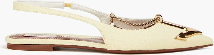 Embellished canvas slingback point-toe flats