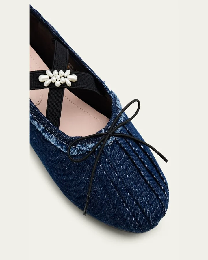 Embellished Denim Grip Ballerina Flats - Image 2
