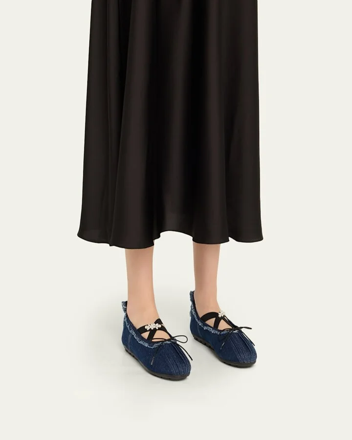 Embellished Denim Grip Ballerina Flats - Image 5