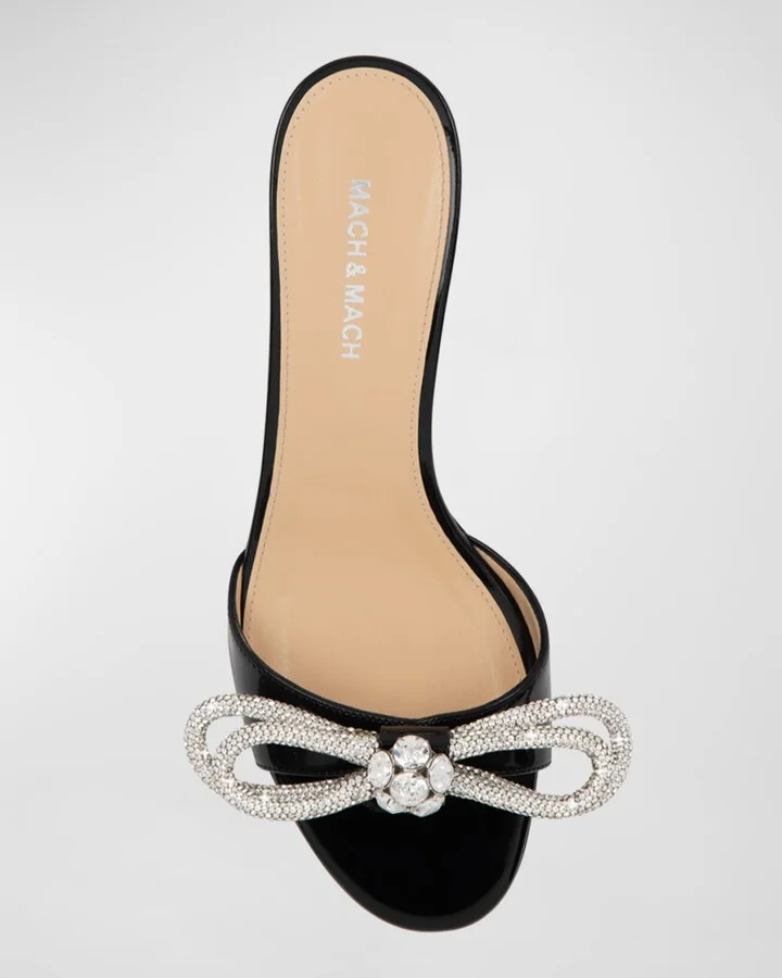 Embellished Double Bow Patent Leather Mule Pumps - Image 7