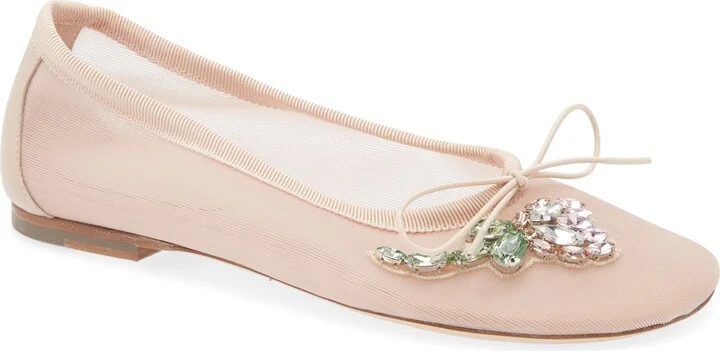 Embellished Flower Mesh Ballerina Flat