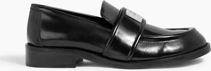 Embellished glossed-leather loafers