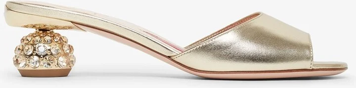 Embellished gold leather mules